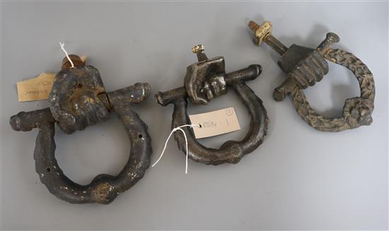 Three Wellington knockers, two cast and one forged c.1830